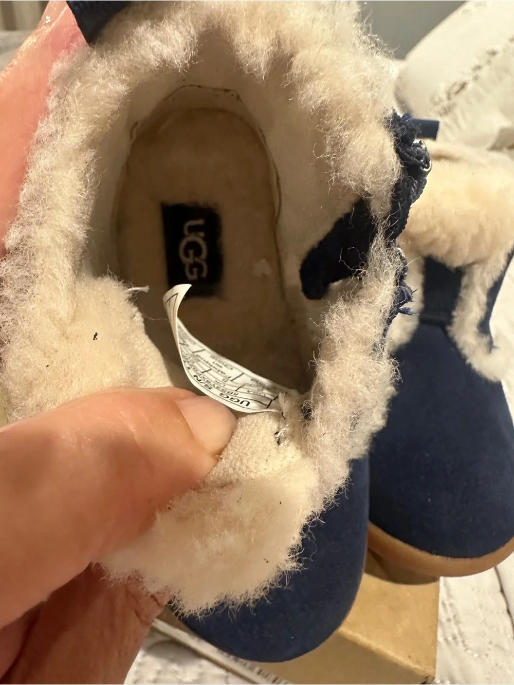 UGG Kids Navy Suede Shearling-Trim Booties